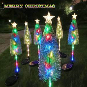 Solar Star Christmas Tree Lawn Light Outdoor Waterproof Decoration Christmas Tree Lights Home New Year Party Garden Decor Light