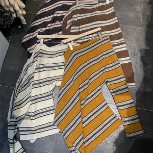 YUEZHONGWEI | Color Block Striped Off-Shoulder Cozy Sweater