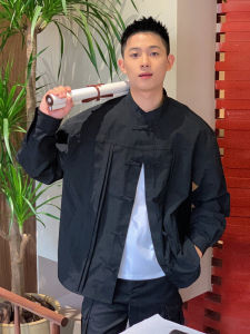 Chinese Style Marriage Engagement Shirt Mens Long Sleeve Stand Collar Button up Spring Autumn Summer Outerwear Jacket