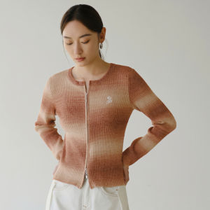 Yigue | Double Zipper Gradient Knitted Cardigan