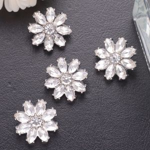 4/8pcs Luxury Sparkling Mariquesa Crystal Flower-Shape Thick Silver Metal Sewing Buttons For Clothing Decorative DIY Jewelry