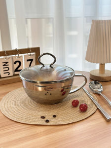 Stainless Steel Breakfast Oatmeal Milk Bowl Deep Bowl with Handle Multi-Purpose Eating Bowl Egg Beating Cup Large Belly Cup