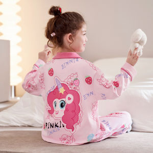 Girls Cotton Pajamas Long Sleeve Home Clothes Breathable Moisture Wicking Antibacterial UV Protection Comfortable Sleepwear