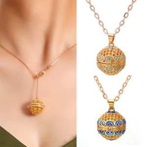 Gradient Cloisonne Aromatherapy Hollow Cage Necklace Essential Oil Diffuser Locket Pendant Music Ball Simple Women Jewelry Gift