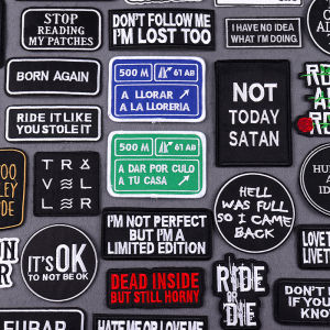 A LLORAR A LA LLORERIA Iron On Patches For Clothing thermoadhesive patches Black White Words Embroidery Patch For Jacket DIY