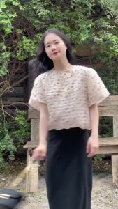 Áo voan hoa nhí tay bồng 2 lớp xinh xắn tiểu thư