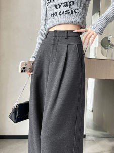 Fleece-lined Thick Wool Wide-Leg Suit Pants Female Fall and Winter High Waist Loose Drooping Small Casual Straight Mopping Pants