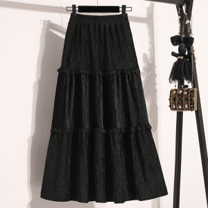 Brand Discount Womens Clothing Autumn and Winter Velvet Pleated Tiered Skirt High Waist A- line Dress Chubby Girl Cover Slimming Skirt