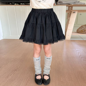 Spring 2025 Girls Versatile Short Skirt Ballet Lace Trimmed Half-length Cotton Korean Style Sweet Princess Skirt for Kids