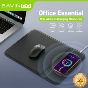 BAVIN PC1203 2-in-1 15W Wireless Fast Charging Mousepad with Anti-Slip Design & Qi Protocol Support