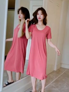 (Stock in KL-069) Plus Size Solid Nightdress With Padded Cotton Sleepwear Womens Pajamas