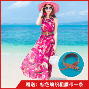 Beach Vacation Bohemian Long Skirt Dress Womens Summer Slimming Chiffon Print Maxi Dress Floral Sweet Style Sleeveless Gown
