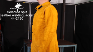 Weldas Full Cowhide Welding Suit - Heat-Resistant Spark-Resistant & Wear-Resistant Golden Welders Leather Coat - Model 44-2130