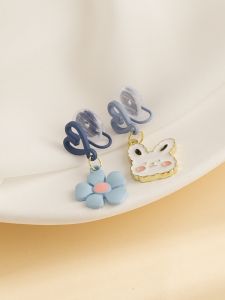 Sweet Cute Asymmetric Rabbit Flower Hollow Blue Heart Ear Cuff Womens Fashion Jewelry No Piercing Required Mosquito Coil Tray