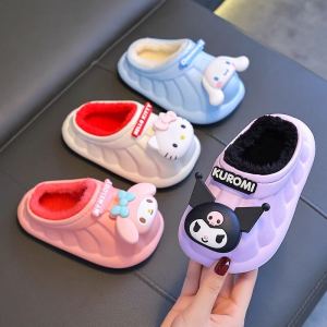 Adorable Childrens Cotton Slippers Indoor Warmth Waterproof Autumn Winter Girls Slip-On Home Shoes Cute Cartoon Design EVA