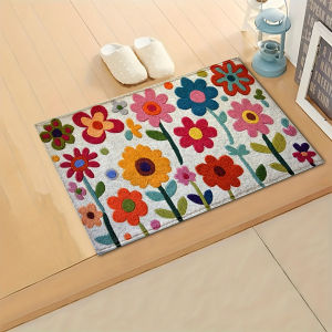 VIKAMA Summer Floral Doormat – Washable Noise-Reducing for Bedroom Entrances Bedside Bathrooms and Home Decor