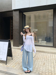 French Elegant Thin Long Sleeve Sun Protection T-Shirt Women Summer Korean Style Asymmetrical Shoulder Loose Irregular Hem Top