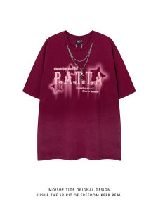 เสื้อยืดแขนสั้นหลวมๆ ทรงหลวมๆ สำหรับผู้ชายและผู้หญิง คอกลม ลายตัวอักษร ลายดาว แฟชั่นสตรีท ฤดูร้อน 2024