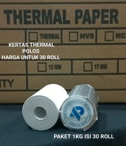 ( 30 ROLL ) kertas thermal polos 57 x 30 58x30 cocok untuk mesin printer EDC dan printer BLOUTOT. hasil print hitam. kertas thermal polos
