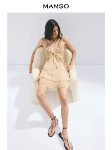 Mango | Autumn New Style French Atmosphere Ruffle and Bead Trim Dress