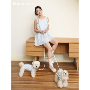 Original HC Pet Parent-Child Baby Blue Dress Ballet Style Pure Cotton Cat Dog Halter Vest Skirt Princess Style Mixed Fabric