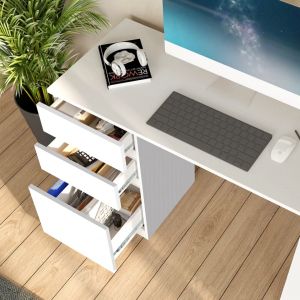 déTrend 46.9" Elegant White Computer Desk with 3 Drawers and Double-Layer Storage Shelf for Home Office Study