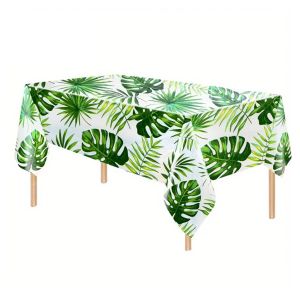 Khăn Trải Bàn Bằng Nhựa Chống Thấm Dầu In Hình Lá Cọ Rừng Cho Bữa Tiệc Sinh Nhật Phong Cách Hiện Đại Tấm Phủ Bàn Ăn Có Thể Tái Sử Dụng