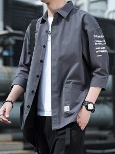 ROMON | เสื้อเชิ้ตแขนสั้นผ้าไหมน้ำแข็งบางลำลองฤดูร้อนสำหรับผู้ชาย ทรงหลวม ปกเสื้อ ทรงปกติ คอเหลี่ยม ผ้าฝ้าย 100% ระบายอากาศได้ดี