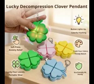 Lucky Four-Leaf Clover LED Light Up Keychain Clickable Buttons Stress Relief Toy Backpack Pendant Party Gift For Kids Adults