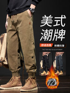 Quần Dài Công Sở Dày Lót Lông Cừu Phong Cách Mỹ Thường Ngày Cho Nam Mùa Thu Đông Quần Dài Ống Rộng Cạp Vừa