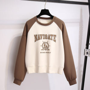 Womens Oversized Hoodie Sweatshirt round Neck Pullover Shoulder Insert Color Block Print Long Sleeve Spring Autumn Fashion