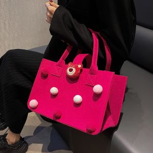 น่ารักการ์ตูนหมีริบบิ้นตุ๊กตาความจุขนาดใหญ่กระเป๋าถือผู้หญิงอเนกประสงค์ Neutral Tote เหมาะสําหรับโรงเรียนและนอกบ้าน