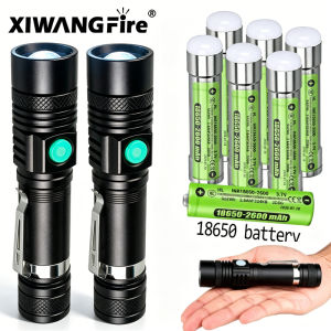 2000LM Bright T6 LED FlashlightPortable Tactical Zoomable Defense Light with Clip Outdoor Waterproof Torch for Fishing Camping