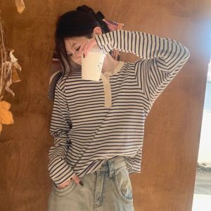 HUOLISI | Striped Long Sleeve T-Shirt for Autumn and Winter Loose Fitting Knit Top