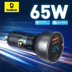 BASEUS | Baseus 65W PPS Car Charger USB Type C Dual Port PD QC Fast Charging For Laptop Translucent Car Phone Charger For iPhone