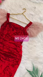 MyDu Shop | Đầm Nhung Tay Lưới MS 2406 – Đính Ngọc Sang Trọng