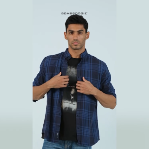 Bombboogie Kemeja Pria Adams Navy Blue 24662B5NV