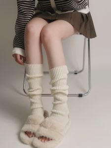 Nữ Tất Ống Dài Dệt Kim Trắng Tất Ống Cao Đến Đầu Gối Phong Cách Loli Ấm Áp Mùa Thu Mùa Đông Essential Dày Dặn Tất Gia Đình