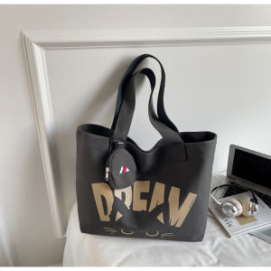 Large Capacity Canvas Tote Bag Womens Simple Fashion Versatile Artistic Single Shoulder Handbag Student Class Commuting Tote Bag