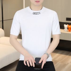 HENGYUANXIANG | Hengyuanxiang 2025 New Knitted Short Sleeve Mens Summer Slim Fit Round Neck Ice Silk Half Sleeve T-Shirt Fashionable Urban Basic Youth