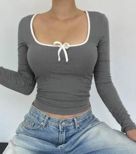 ELLA / SQUARE NECK LONG SLEEVE TOP FREESIZE / SQUARE NECK CROPTOP