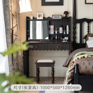 Retro Style Solid Wood Makeup Desk American Style Vanity Table with Stool One Piece Dressing Table Luxury Quality Furniture