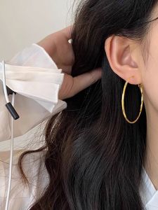 Classic Gold Circle Earrings Hong Kong Style Retro Fashion Jewelry Face Slimming Versatile Accessory for Women Geometric Pattern
