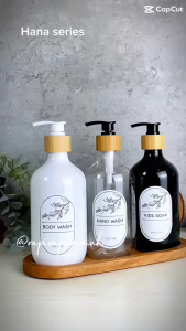 HANA 500ML - Botol Plastik Refill Dispenser Sabun Cair Pump Bambu Putih Hitam Aesthetic Japandi