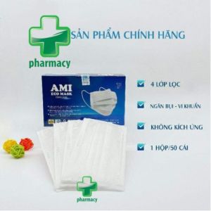 [CHÍNH HÃNG] Khẩu Trang Y Tế AMI NEW 2020 Mầu TRẮNG - Hộp 50 chiếc ( đóng gói 10 chiếc/ bịch ) - 4 lớp kháng khuẩn . Có Giấy Kiểm Định Của BỘ Y TẾ