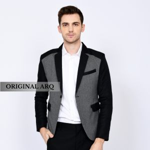 Jas Blazer Matrix Pria Dewasa Hitam Model Kerah Kombinasi Blazer Slimfit Semi Formal Terbaru 2025