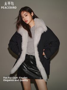 PEACEBIRD | Quality Fox Fur Stylish Black Parka Coat