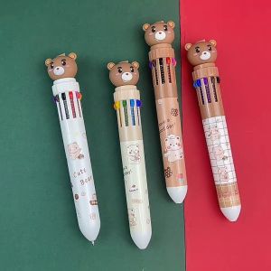 10 Colors Bear Ballpoint Pen Cute Bear Multicolor Marker Pen Cartoon Press Color Pen Student Writing Tool Pen Kids Stationery Gift  Alat Tulis Pelajar