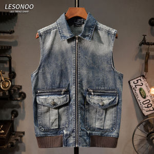 LIANSENNIAO | Áo Gile Denim Phong Cách Retro Mỹ