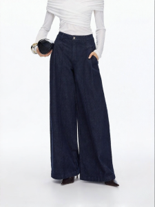 Vero Moda | Pure Color Pleated Pockets Loose Wide Leg Jeans